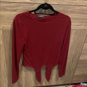 SHEIN Burgundy Long Sleeve Asymmetrical Top